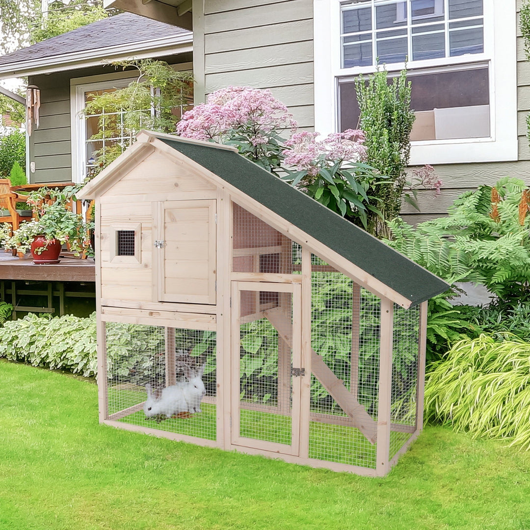CoSoTower 55"L 2-Tier Wooden Rabbit Hutch Bunny Cage Small Animal House with Ramp, Waterproof Roof, Removable Tray and Outdoor Run
