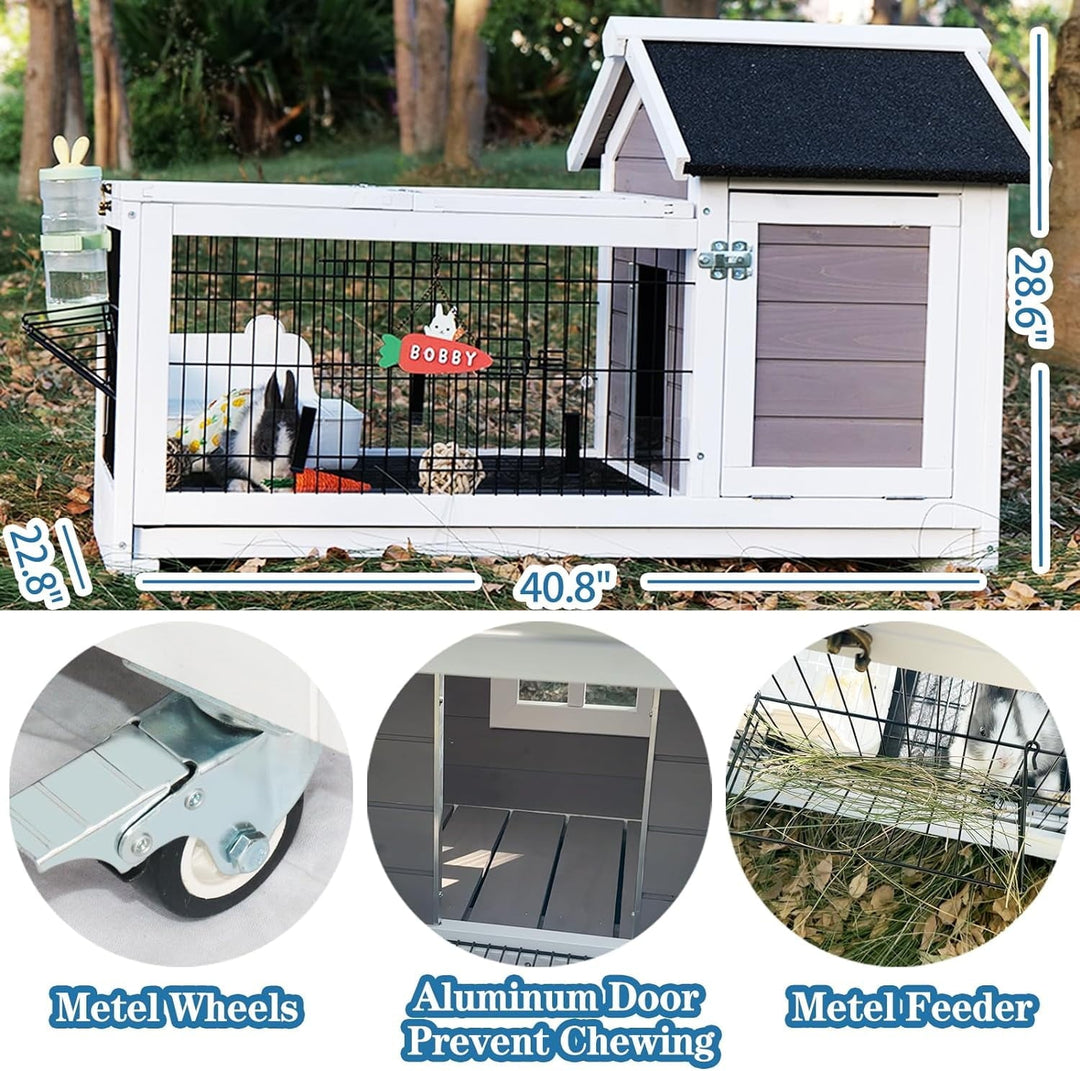 Rabbit Hutch Wooden Bunny Cage Rabbit Cage Outdoor Indoor Bunny Hutch Rabbit House on Wheels Small Animal Cage with 3 Urine Baffles