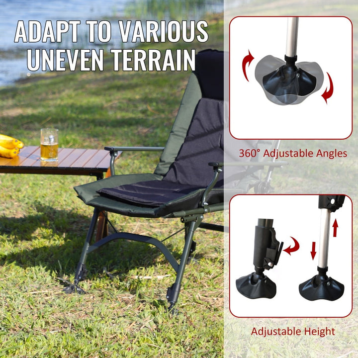 Tcbosik Folding Camping Chair with Adjustable Backrest, Portable Reclining Chair for Adults, Outdoor Lawn Chair for Hiking Fishing Picnic, Black & Green