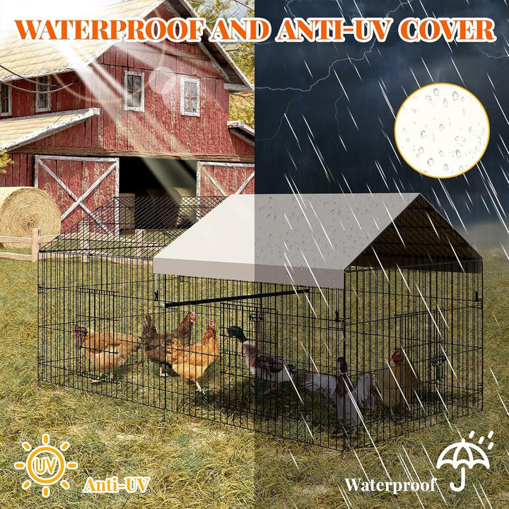 Pinypikaka Metal Chicken Coop with Waterproof Cover, Poultry Cage, Walk in Hen House, Outdoor Backyard Farm Animal Enclosure Crate, Pet Playpen Exercise Pen for Rabbit Duck Hen, 86" L x 40" W x 40" H