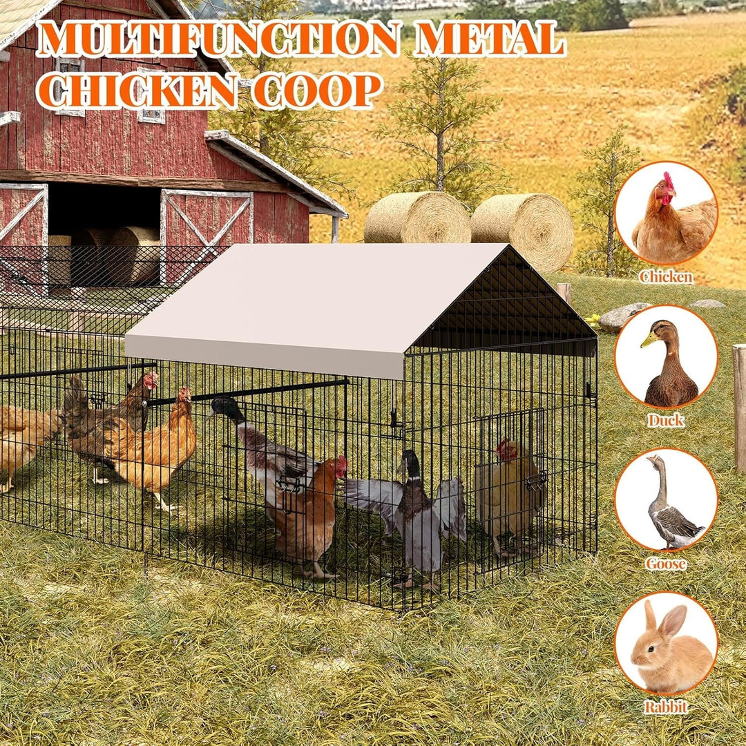 Pinypikaka Metal Chicken Coop w/ Waterproof Cover, Poultry Cage, Walk in Hen House, Outdoor Backyard Farm Animal Enclosure Crate, Pet Playpen Exercise Pen for Rabbit Duck Hen, 130" L x 40" W x 40" H