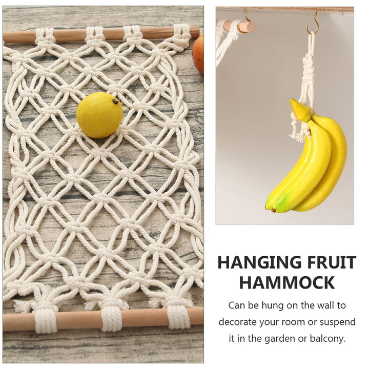 BALAHAPY 1 Set Vegetable Hammock Cotton Rope Wood Metal Indoor Outdoor Home Decor Style