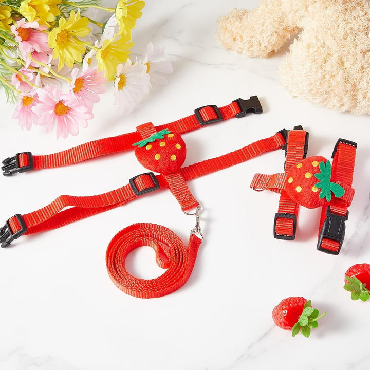 Cole Duck Harness Leash Set Duck Harness and Leash for Real Ducks Adjustable Walking Rope Pet Cute Strawberry Pattern Outdoor Traction Rope for Chicken Rabbit Small Animals