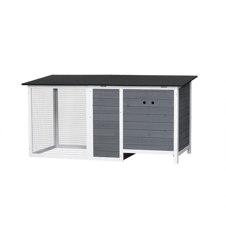 Outdoor Chicken Coop with Run Cage for 3-4 chickens, Wooden Hen House with Nesting Box and Pull Out Tray, Weatherproof Chicken Hutch for Rabbit, Poultry Pet, Duck, Gray