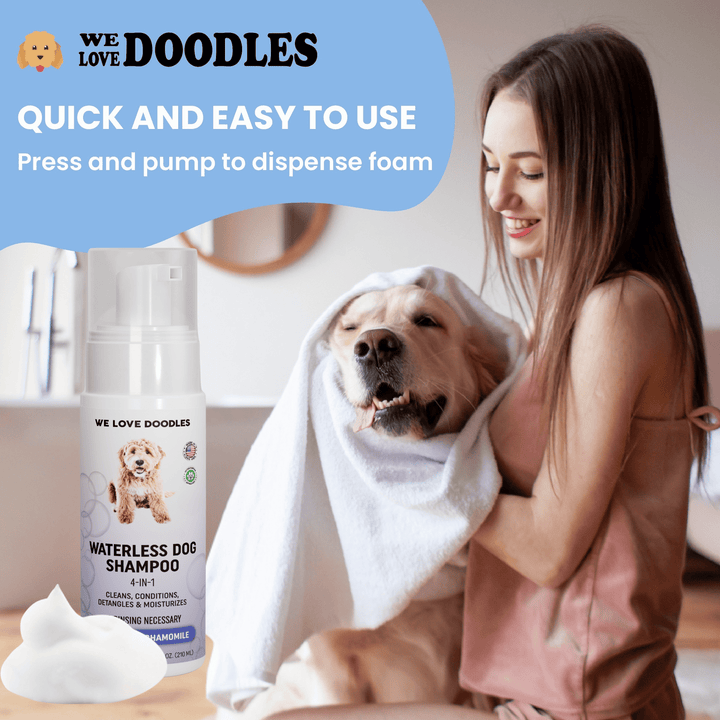 Waterless Dog Shampoo - Cleans & Moisturizes Coat, No Rinse Dog Shampoo, Safe Foam Formula & Pet-Friendly Dog Deodorizing Spray, 7.1 oz [We Love Doodles] (Lavender)