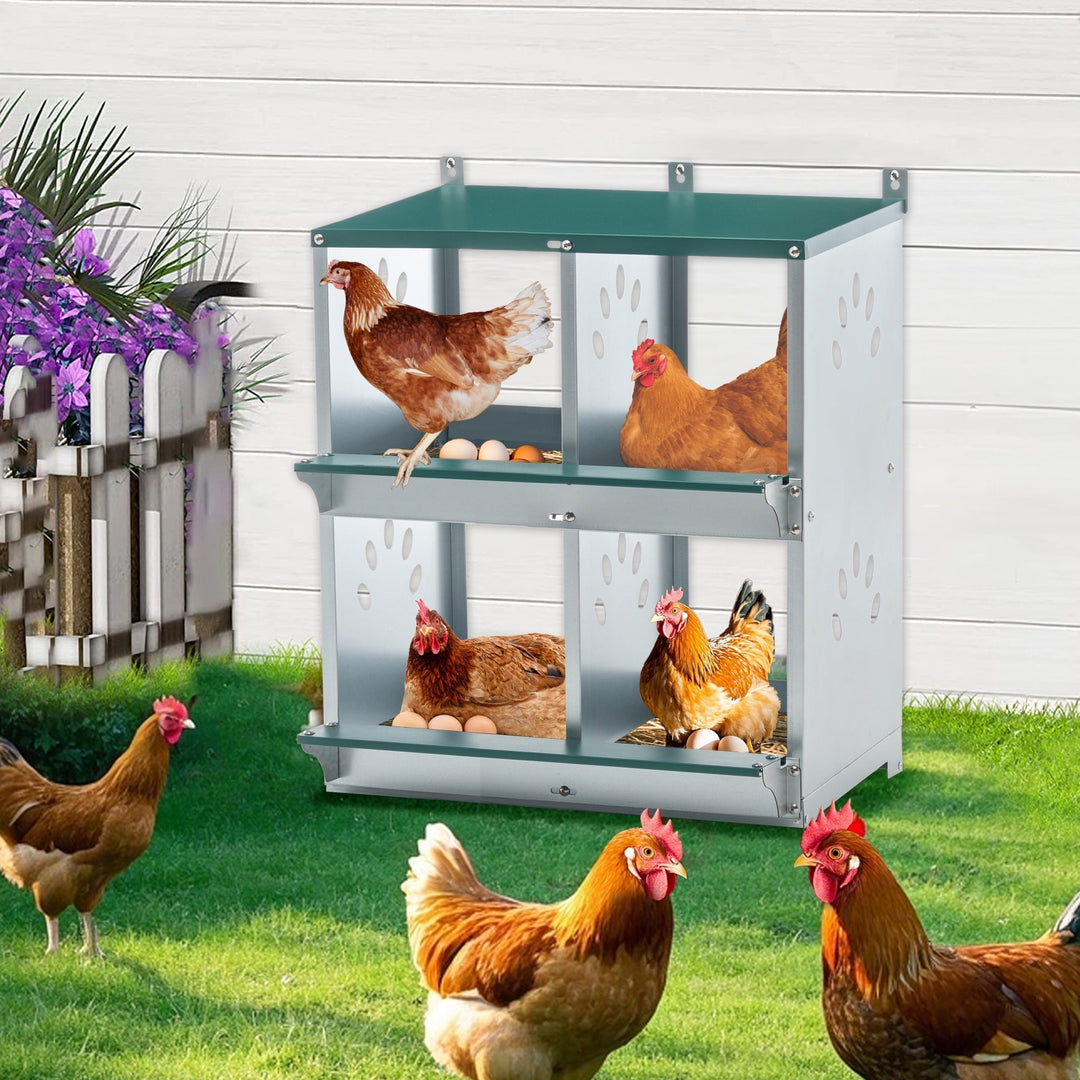 JXXRZ 4-Compartment Metal Chicken Nesting Box - Galvanized Steel Wall-Mounted Rust-Resistant Egg-Laying Hen Coop