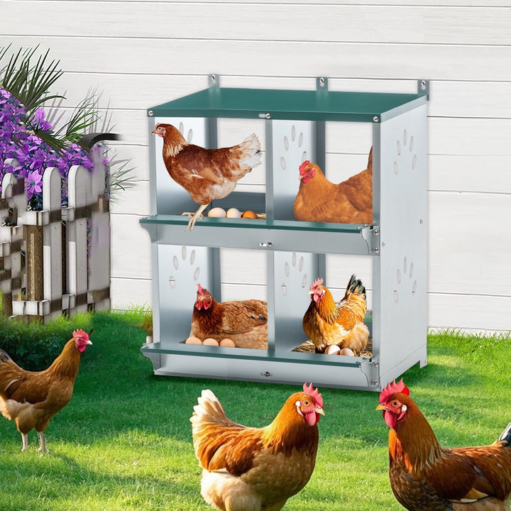 JXXRZ 4-Compartment Metal Chicken Nesting Box - Galvanized Steel Wall-Mounted Rust-Resistant Egg-Laying Hen Coop