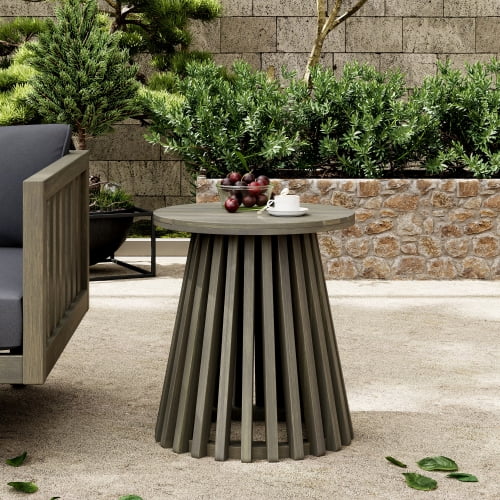 Outdoor Acacia Wood Patio Side Table, Round Coffee Table for Backyard, Lawn, Balcony,Grey Finish