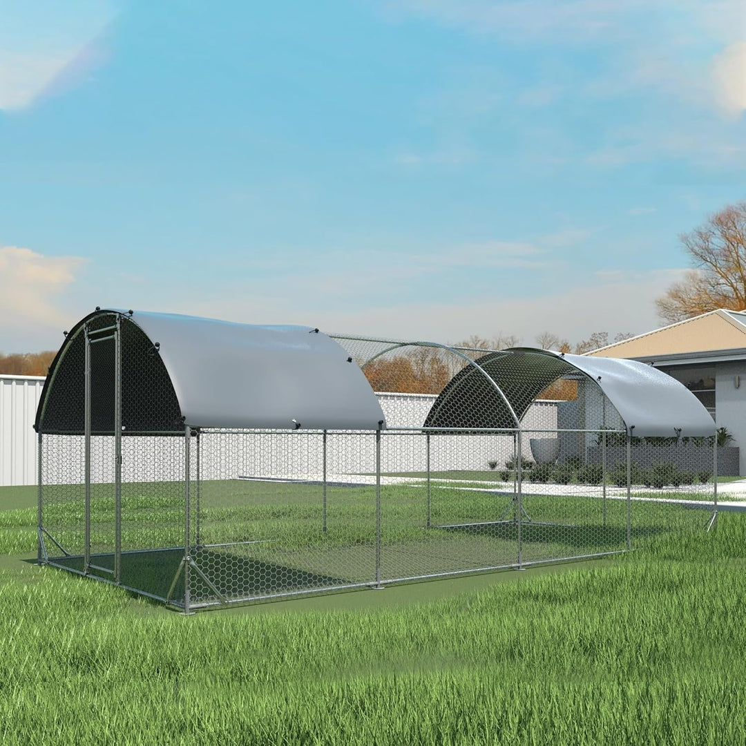 Large Metal Chicken Coop with Run for 30 Chickens, 9' x 25' x 6.5', Walk-in Poultry Cage with UV-Resistant Cover