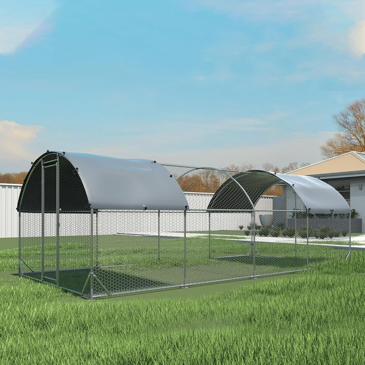 Large Metal Chicken Coop with Run for 30 Chickens, 9' x 25' x 6.5', Walk-in Poultry Cage with UV-Resistant Cover