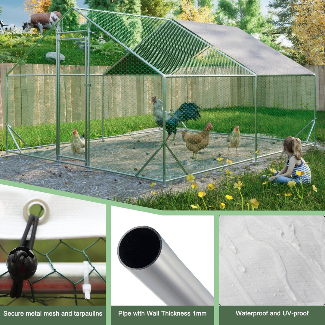 Coowa Large Metal Chicken Coop, Walk-in Chicken Run with Galvanized Wire, Waterproof UV Cover, Hen Pen Cage for Rabbits, Ducks, Poultry, 10' L x 13' W x 6.56' H