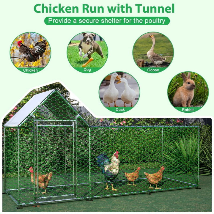 26'Lx6.7'Wx6.6' ft Large Metal Chicken Coop, Walk-in Chicken Run, Galvanized Wire Poultry Chicken Hen Pen Cage, Rabbits Duck Cages with Waterproof and Anti-Ultraviolet Cover for Outside