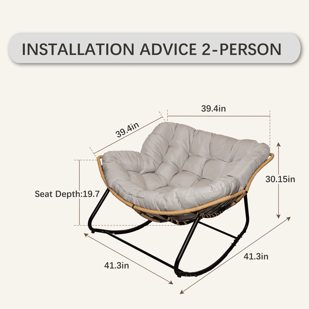 Rocking Chairs Outdoor Rocking Chair, Patio Egg Rocking Chair, Indoor Papasan Chair, Rattan Wicker Lounge Chair, Modern Royal Chair for Bedroom, Living Room, Porch, Garden,Lawn-Beige,Wooden Rocking C