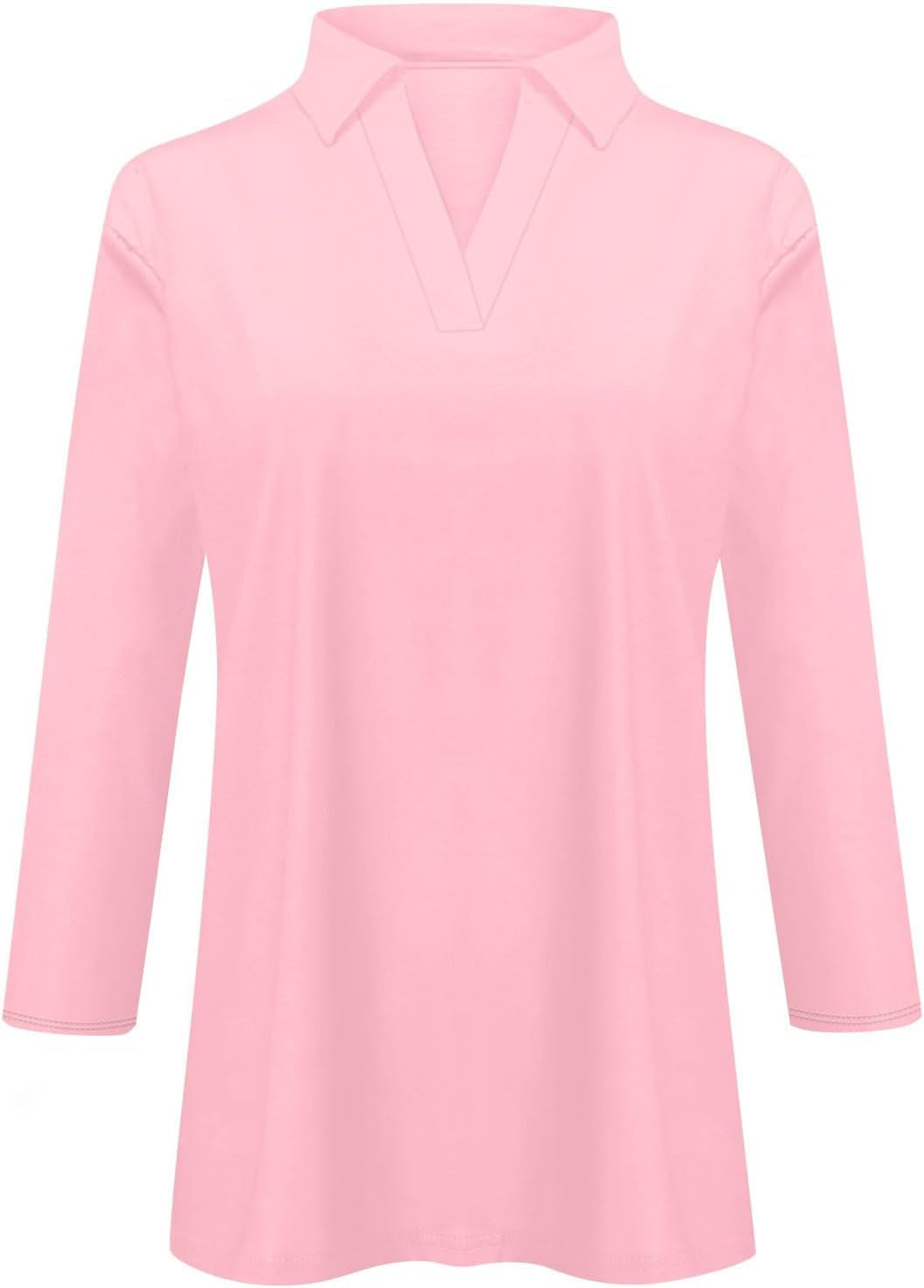 Women'S 3/4 Sleeves V Neck Polo T Shirts 2024 Casual Summer Tops Solid Color Basic Collared Plain Tee Blouses