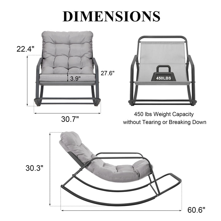 RADIATA Oversize Rocking Chair with Cushion & Footrest, Indoor Outdoor Rocking Chair Recliner, 450 lbs Capacity, Light Grey