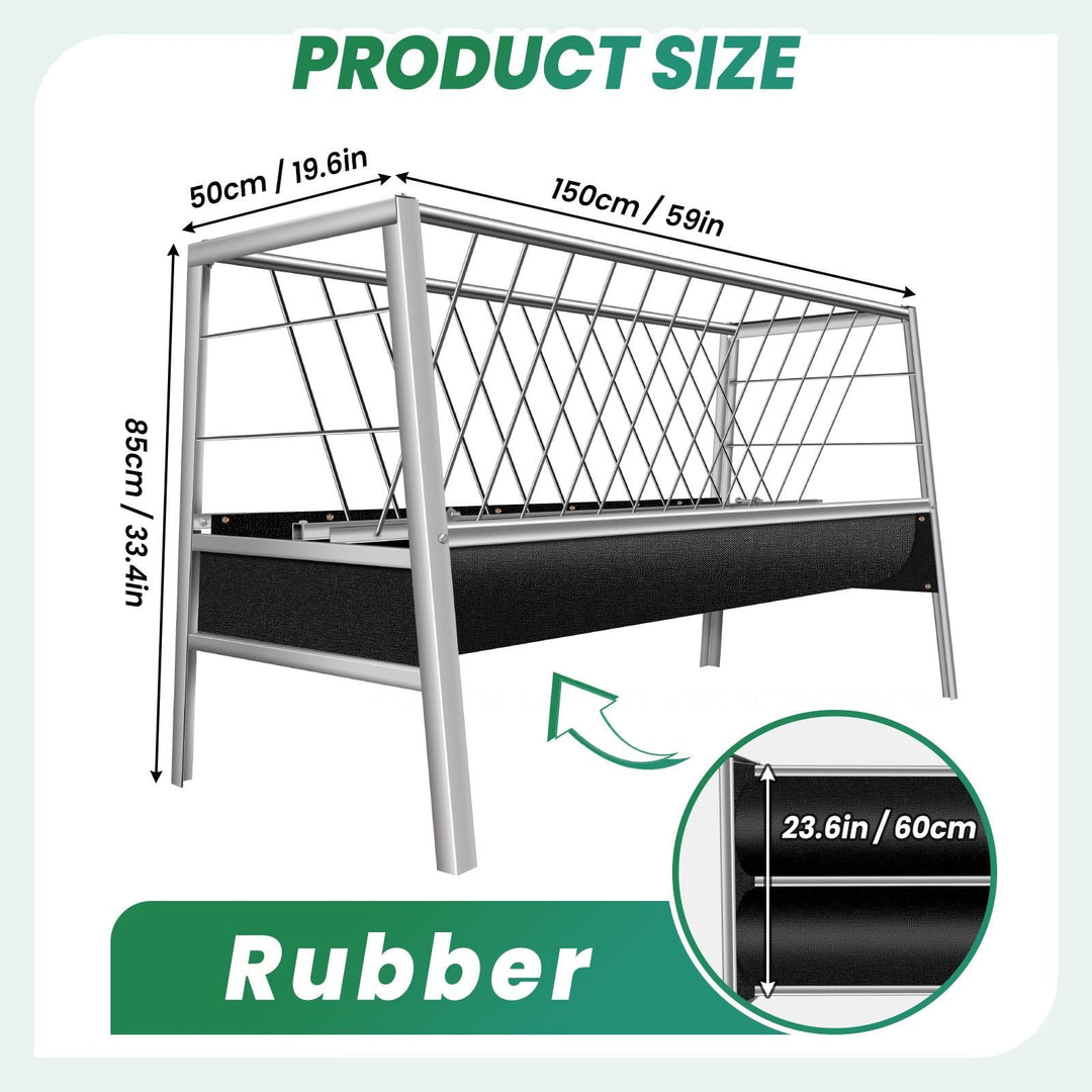 2 in 1 Goat Hay Feeder - 77 Gallon Stainless Steel with Rubber Grooves Livestock Feeder for Goats, Sheep & Horses - Durable Farm Animal Feeding Solution with Large Capacity & Rust-Resistant Design