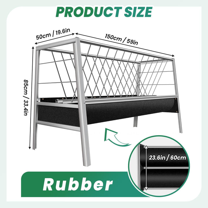 2 in 1 Goat Hay Feeder - 77 Gallon Stainless Steel with Rubber Grooves Livestock Feeder for Goats, Sheep & Horses - Durable Farm Animal Feeding Solution with Large Capacity & Rust-Resistant Design