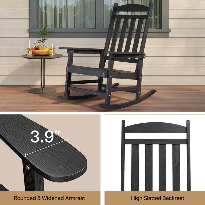 Outdoor Rocking Chair Set of 2, Lofka All Weather Patio Rocking Chair with Waterproof, | Porch Rocker | Oversized Rockers |32" High Back | 380lbs | for Patio Outside Backyard Balcony Garden, Black