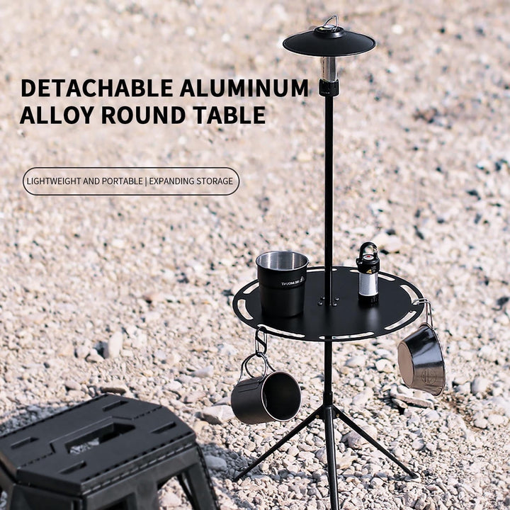 pvdgvd Outdoor Expandable Round Table, Aluminum Alloy - Detachable, Foldable, Portable Lifting - Tableware Storage Rack - for Camping, Dining, Beach, Picnic