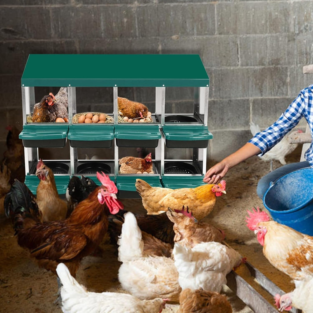 Pinypikaka Chicken Nesting Box, 8 Compartments Nesting Boxes for Chickens, Chicken Laying Boxes, Roll Away Nesting Box for Chickens Laying Egg with Lid Cover