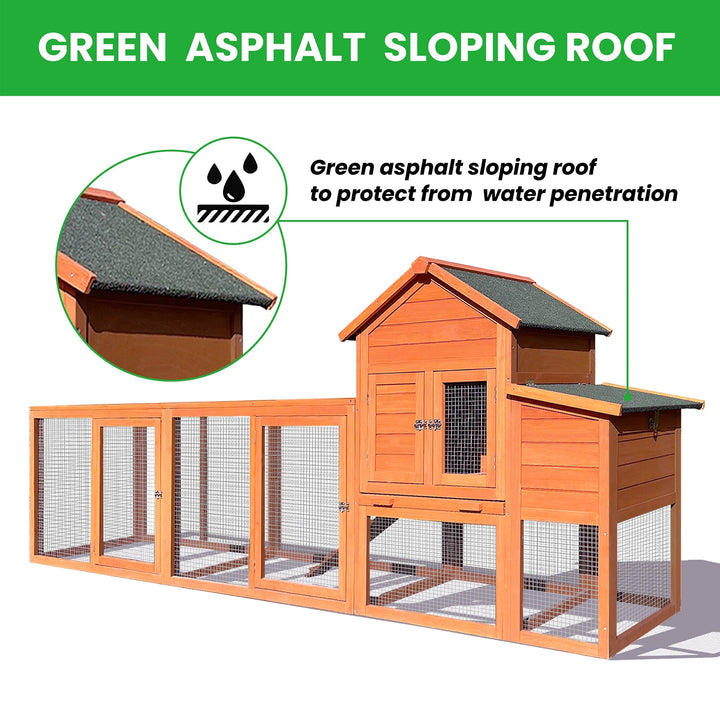 MIDOQIN 122" Wooden Chicken Coop, Large Outdoor Hen House with Nesting Box & Wire Fence Waterproof Poultry Cage