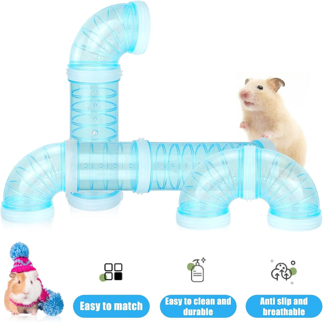 2 Set Hamster Tubes, DIY Hamster Tunnel Adventure External Pipe with 1 Hamster Water Bottle, 2 Hamster Cage Tube Stopper, 4 Pipe Connection Plates, Hamster Cage Accessories for Small Pet Sport