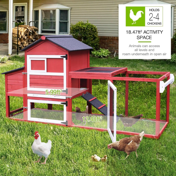 BUTINGLALE Chicken Coop Mobile Hen House On Wheels Easy to Move Wooden Poultry Cage with Nesting Box,Opening Wire Netting Roof,Red