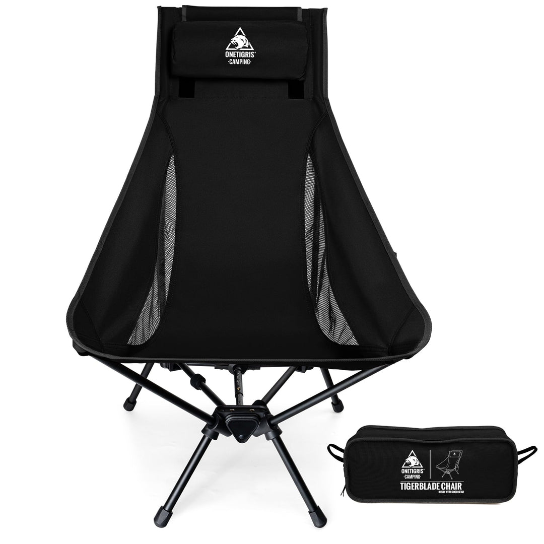 OneTigris Tigerblade High Back Camping Chair with Pillow Design, Comfortable Widened Seat Folding Chair