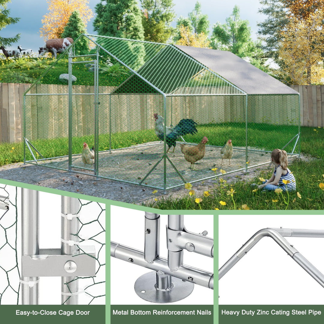 Coowa Large Metal Chicken Coop, Walk-in Chicken Run with Galvanized Wire, Waterproof UV Cover, Hen Pen Cage for Rabbits, Ducks, Poultry, 10' L x 13' W x 6.56' H