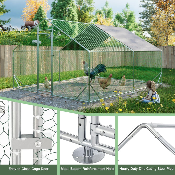 Coowa Large Metal Chicken Coop, Walk-in Chicken Run with Galvanized Wire, Waterproof UV Cover, Hen Pen Cage for Rabbits, Ducks, Poultry, 10' L x 13' W x 6.56' H