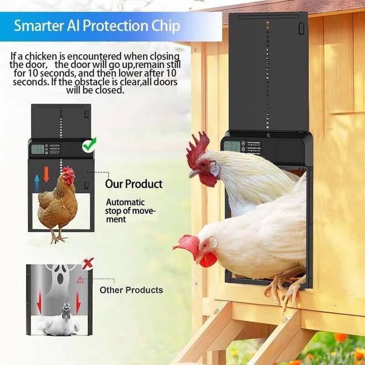 Automatic Chicken Coop Door – Battery Powered, LCD Display, Weatherproof & Safe, 2 Modes (Timer & Manual)