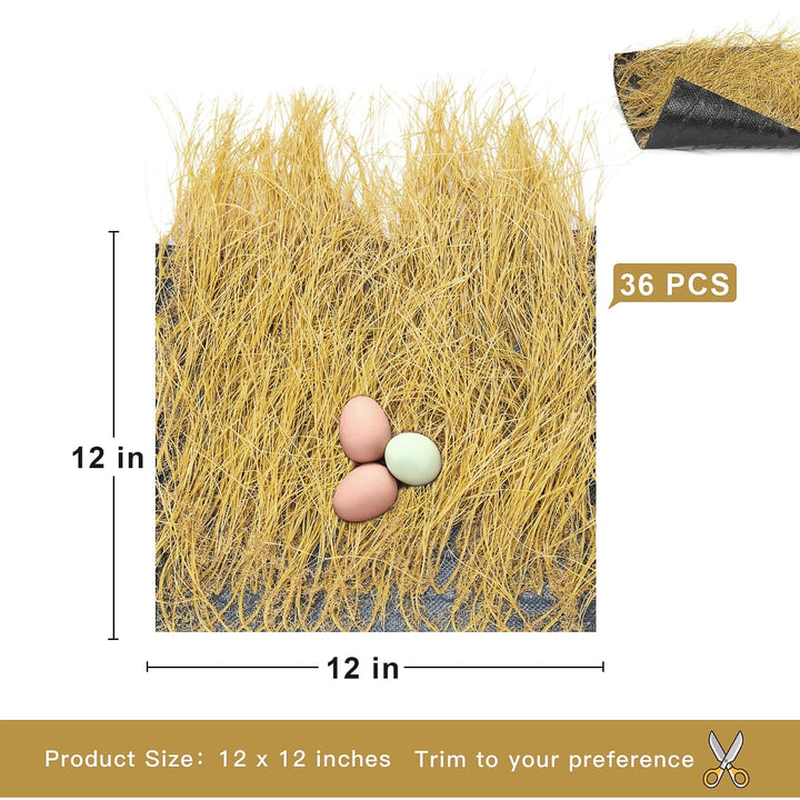 HOTSOUL 36 Pack Chicken Nesting Pads, 12x12 inch Yellow Artificial Grass Nesting Box Liners, Washable & Reusable Hen Nest Mats, Soft and Durable Coop Bedding