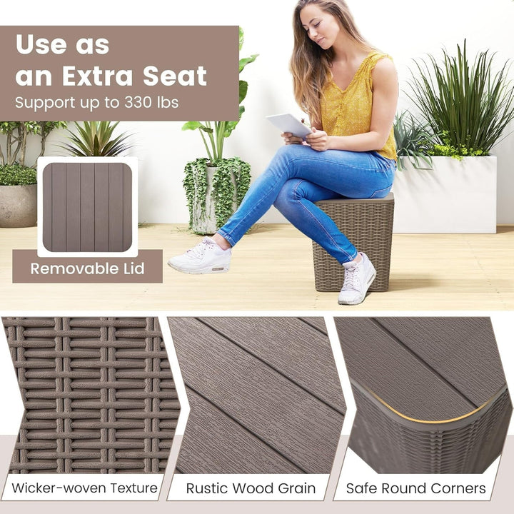 zzppy 11.5 Gallon Deck Box, Outdoor Side Table with Removable Lid, Faux Wicker-Woven, 330Lbs Capacity, Outside Waterproof Storage Box, Resin Rattan Small Coffee Table for Patio Poolside (Brown)