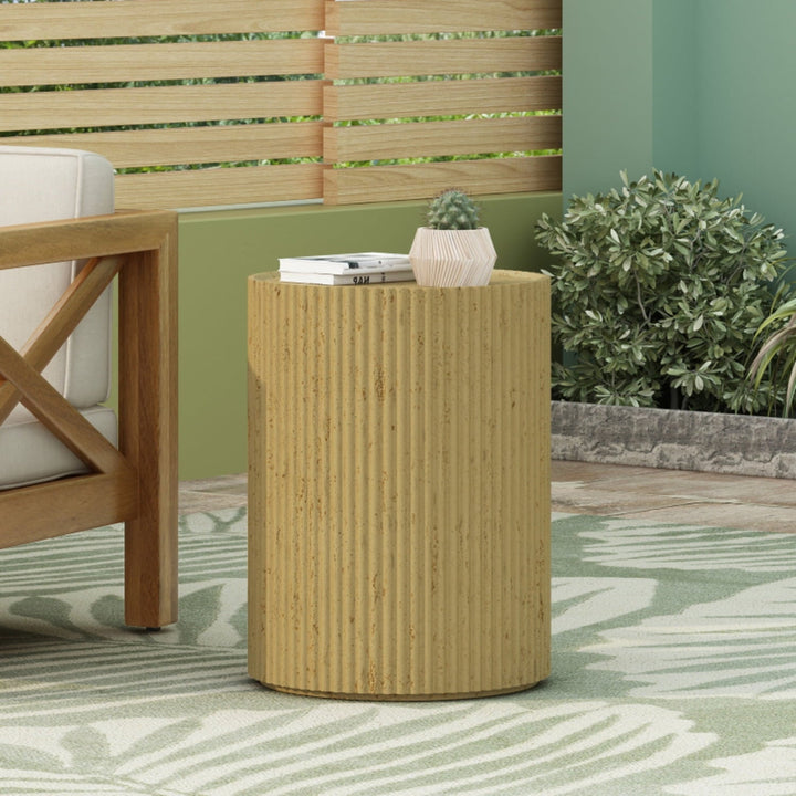 Outdoor Antique Brown MGO Cylinder Side Table Realistic Wood Grain texture