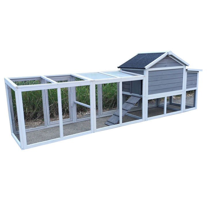 Zephypaws 112" Large Wooden Chicken Coop with Nesting Box, Outdoor Chicken Run Cage, Waterproof Hen House for Backyard, Gray