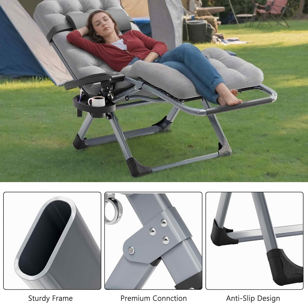 NimbleRest Folding Large Zero Gravity Chair with Removable Cushion & Cup Holder,Gray