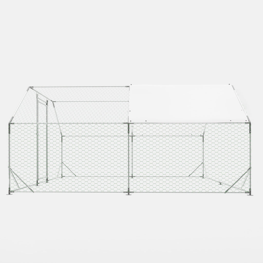 10 ft. x 13 ft. Galvanized Large Metal Walk in Chicken Coop Cage Farm Poultry Run Hutch Hen House