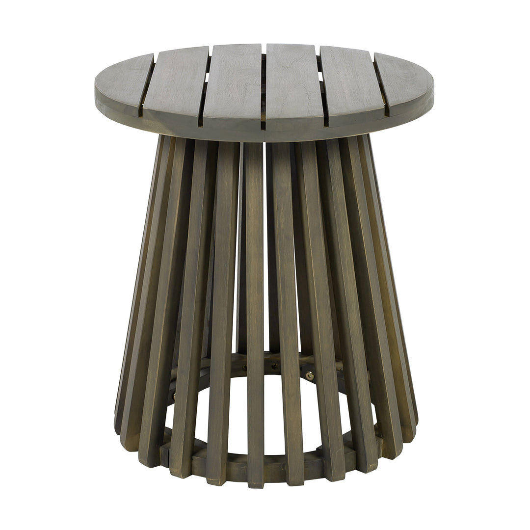Outdoor Acacia Wood Patio Side Table, Round Coffee Table for Backyard, Lawn, Balcony,Grey Finish