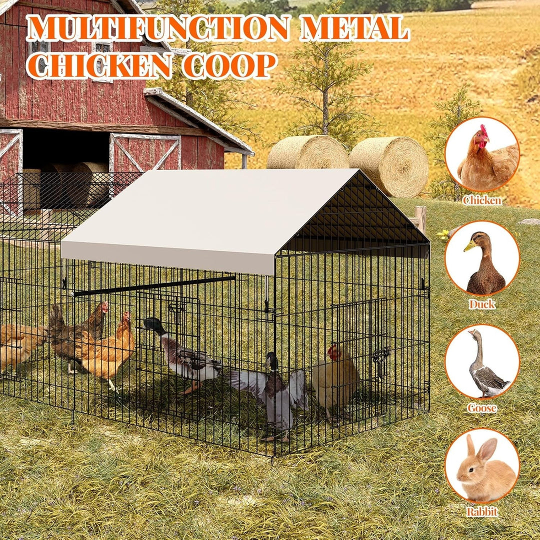 Pinypikaka Metal Chicken Coop with Waterproof Cover, Poultry Cage, Walk in Hen House, Outdoor Backyard Farm Animal Enclosure Crate, Pet Playpen Exercise Pen for Rabbit Duck Hen, 86" L x 40" W x 40" H