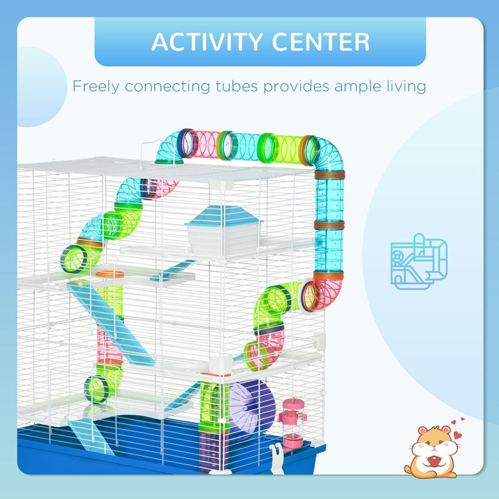 CoSoTower Extra Large 23" Hamster Cage with Tubes and Tunnels, Portable Carry Handles, Rat House and Habitats Big 5-Tier Design, Includes Exercise Wheel, Water Bottle, Food Dish, Blue