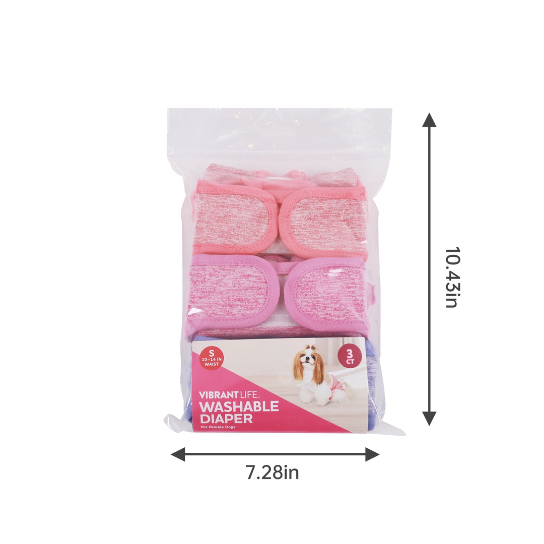 Vibrant Life Washable Dog Diapers for Female Dogs, S, 3 Count