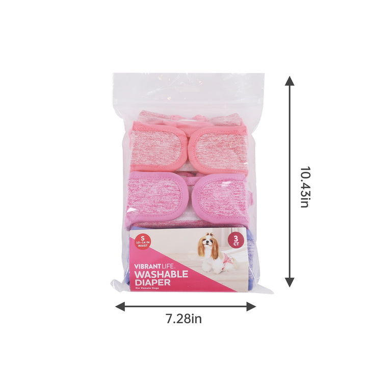 Vibrant Life Washable Dog Diapers for Female Dogs, S, 3 Count