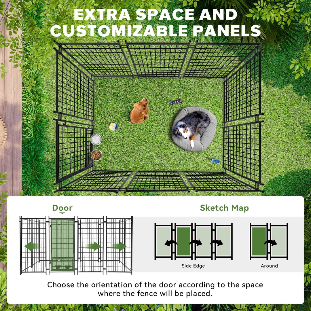 WOKEEN Large Dog Kennel Outside, 6'×4'×6',Welded Rectangular dog kennel outdoor with Waterproof Roof,2 Rotating Bowls & Secure Lock for Backyard （All Life Stages Dogs）