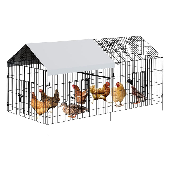 Pinypikaka Metal Chicken Coop with Waterproof Cover, Poultry Cage, Walk in Hen House, Outdoor Backyard Farm Animal Enclosure Crate, Pet Playpen Exercise Pen for Rabbit Duck Hen, 86" L x 40" W x 40" H