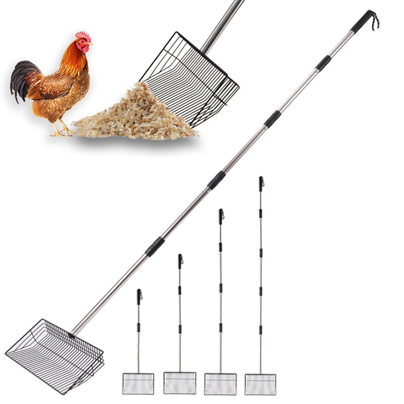 10inch Large Chicken Poop Scooper, 24 to 68in Long Chicken Coop Litter Scoop with Stainless Steel Handle, Sifting Shovel