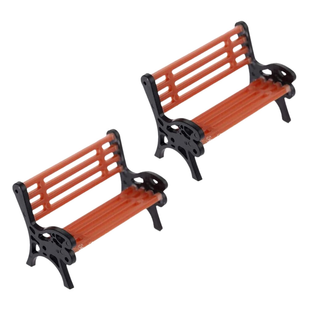 Niceauty 2Pcs Mini Garden Bench Resin Simple Design for Outdoor Miniature Scenery