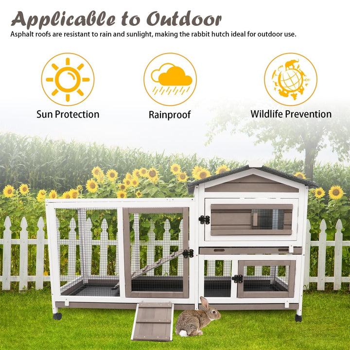 Gowoodhut Rabbit Hutch Indoor Bunny Hutch Wooden Rabbit Cage Indoor with Wheels for Small Animals