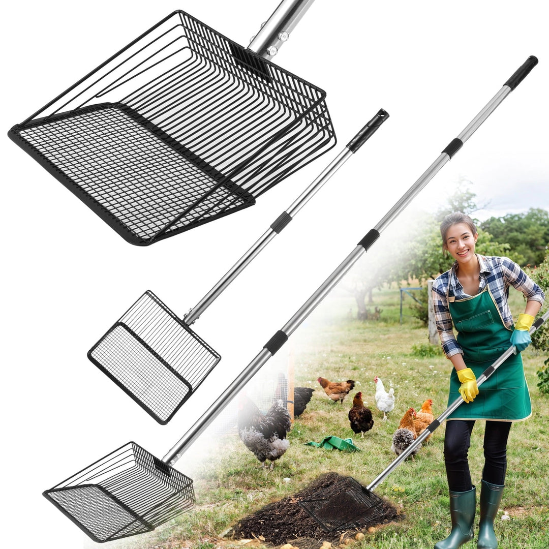 Extra Long Chicken Poop Scooper, 10 in Wide Adjustable Chicken Coop Metal Shovel Cleaning Tool, 64 in Long Handle Cat Litter Scooper
