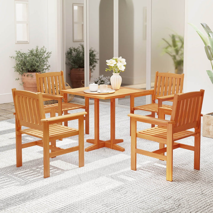 Costway Patio Chairs Set of 2 Outdoor Wooden Dining Chairs with Inclined Backrests