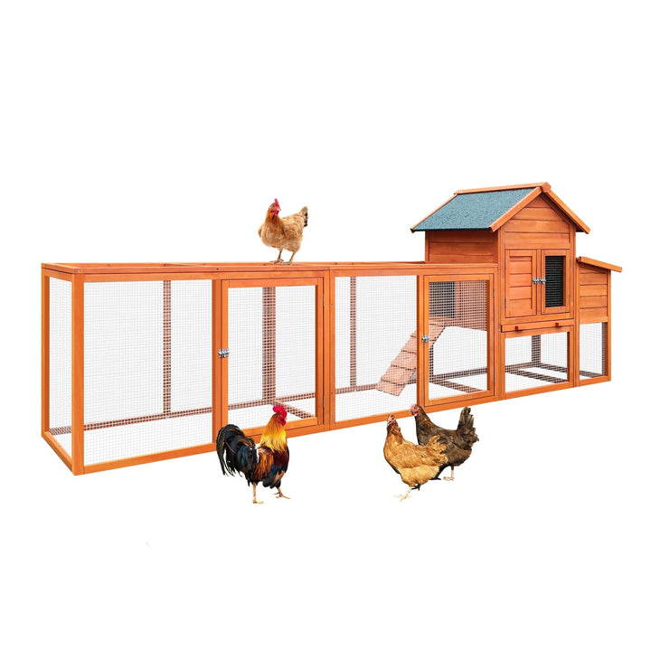 122＂Large Chicken Coop,  Wooden Hen House with Run, Nesting Box, Sliding Door, Removable Tray, Weatherproof Poultry Cage for Backyard